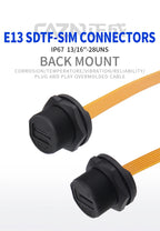 Waterproof Connector SIM Card Threaded Back Mounted Female Solder Socket With 20cm FPC Cable