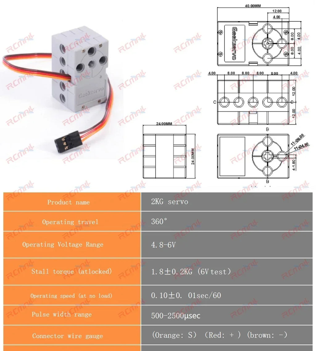 Geekservo 0.7KG/2KG Programmable Servo 360 Degree Dual-shaft Building Blocks Motor for Micro:bit compatible with Legoeds Bricks