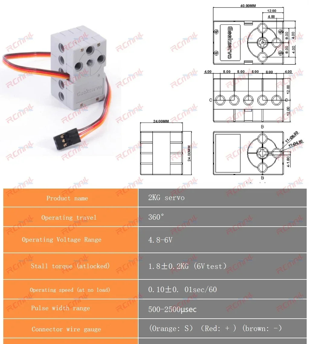 Geekservo 0.7KG/2KG Programmable Servo 360 Degree Dual-shaft Building Blocks Motor for Micro:bit compatible with Legoeds Bricks