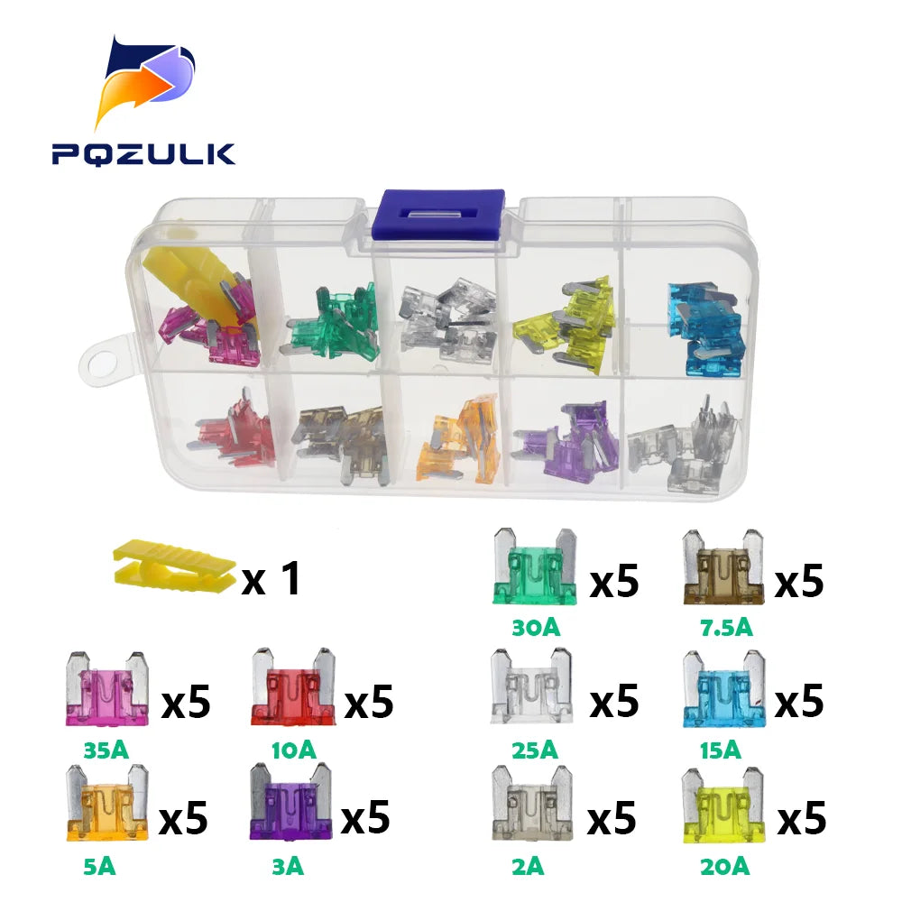 Profile Medium Mini Micro2 Size Blade Type Car Fuse Assortment 5/7.5/10/15/20/25/30/35A Fuse Set Auto Car Truck with Box Clip
