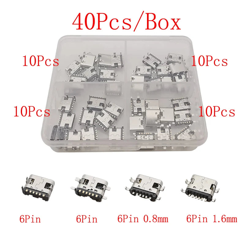 10Pcs USB Connector Type C Female Charging Port Jack 2/6/16 Pin Type-C Socket PCB Soldering SMD SMT DIY Repair Type C Adapter
