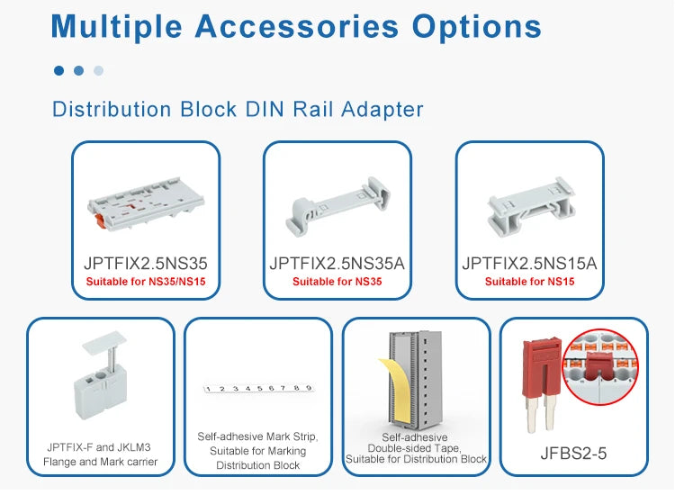 Din Rail Distribution Block PTVFIX Series Push-in Side-entry Terminal Block 2.5 mm² Cable Connector 6/7/12/13/18/19 Connections
