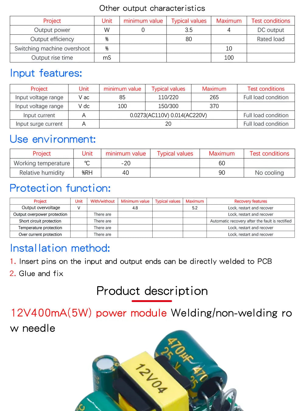 AC-DC 3.3V/5V/12V Precision Buck Converter AC 220v to 5v DC step down Transformer power supply module 1A 12W