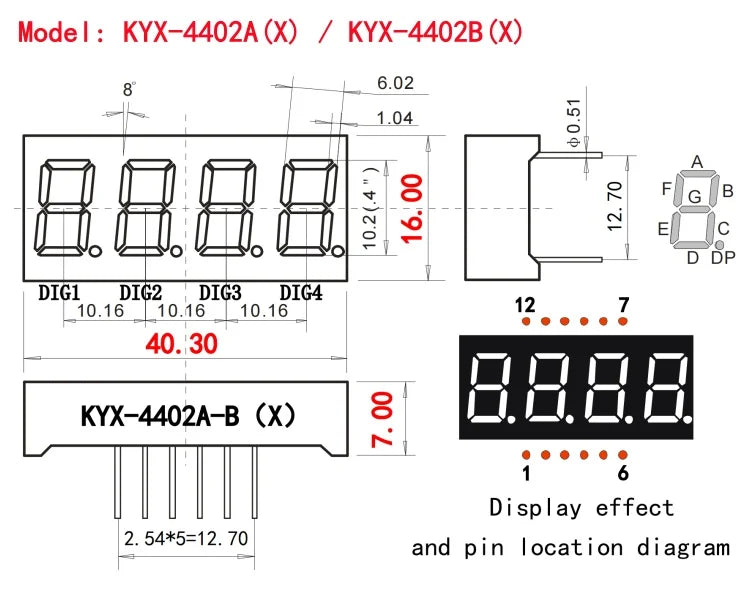 10PCS 0.4-inch 4-digit numeric tube 40.5mmX16mm digital display "8" height10.2mm seven-segment numeric tube 4402series4042