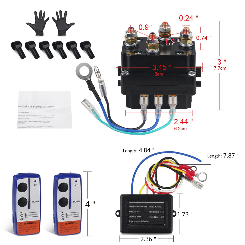 12V 250A Winch Remote Contactor Winch Control Solenoid Relay Twin Wireless Remote Kit Car Motorcycle Off Roaders Accessories