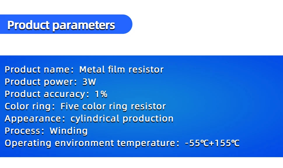 20pcs 3W Metal Film Resistor 1% 1Ω - 1MΩ 10 47 100 120 150 220 300 330 470 910 1K 2.2K 4.7K 10K 15K 20K 47K 100K 220K 470K ohm