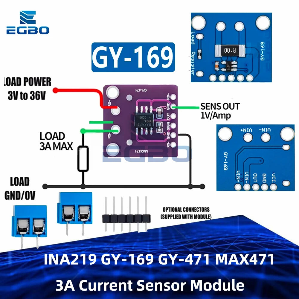 INA219 GY-169 GY-471 MAX471 3A Current Sensor Module Consume Current Detection Module for Arduino DC 0 -30V