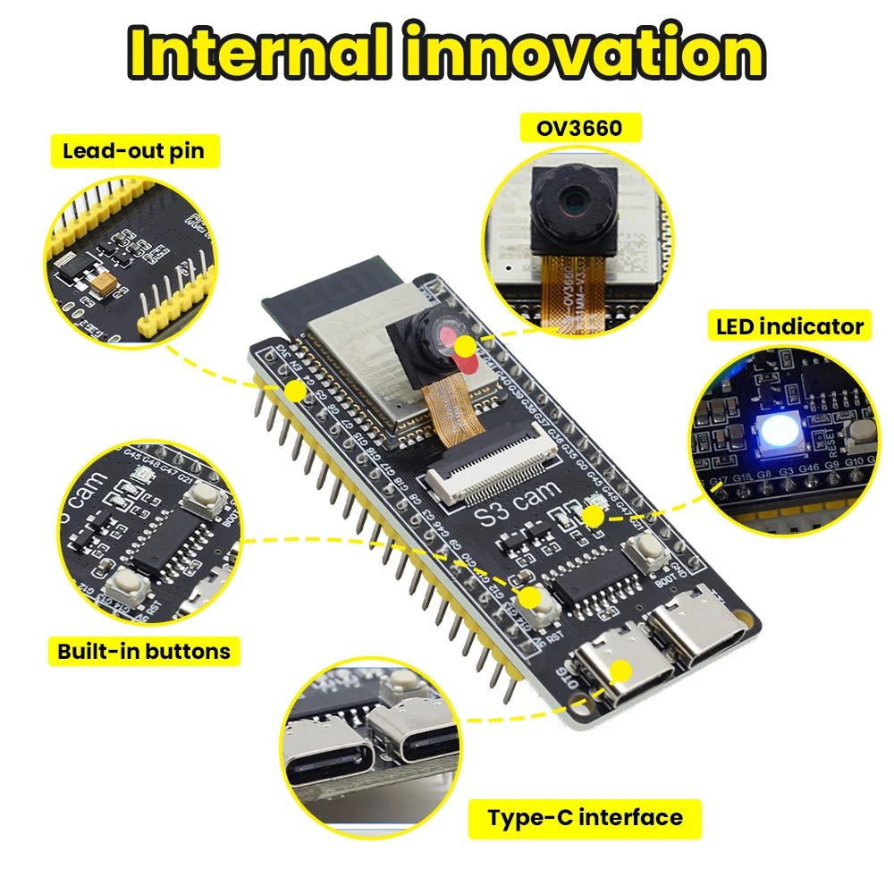 1-3PCS Keyestudio N16R8 ESP32-S3 CAM Board with OV3660 Camera+Type C USB Cable for Arduino ESP32 Programming DIY Projects