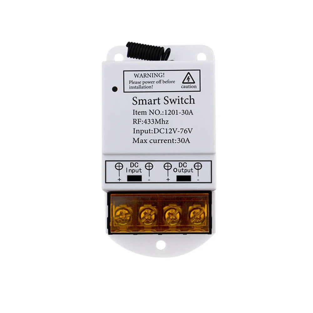 Wide Voltage DC 12V-76V 30A Remote Relay 433Mhz Remote Control Wireless Switch On Off Used for Smart home appliances/Light
