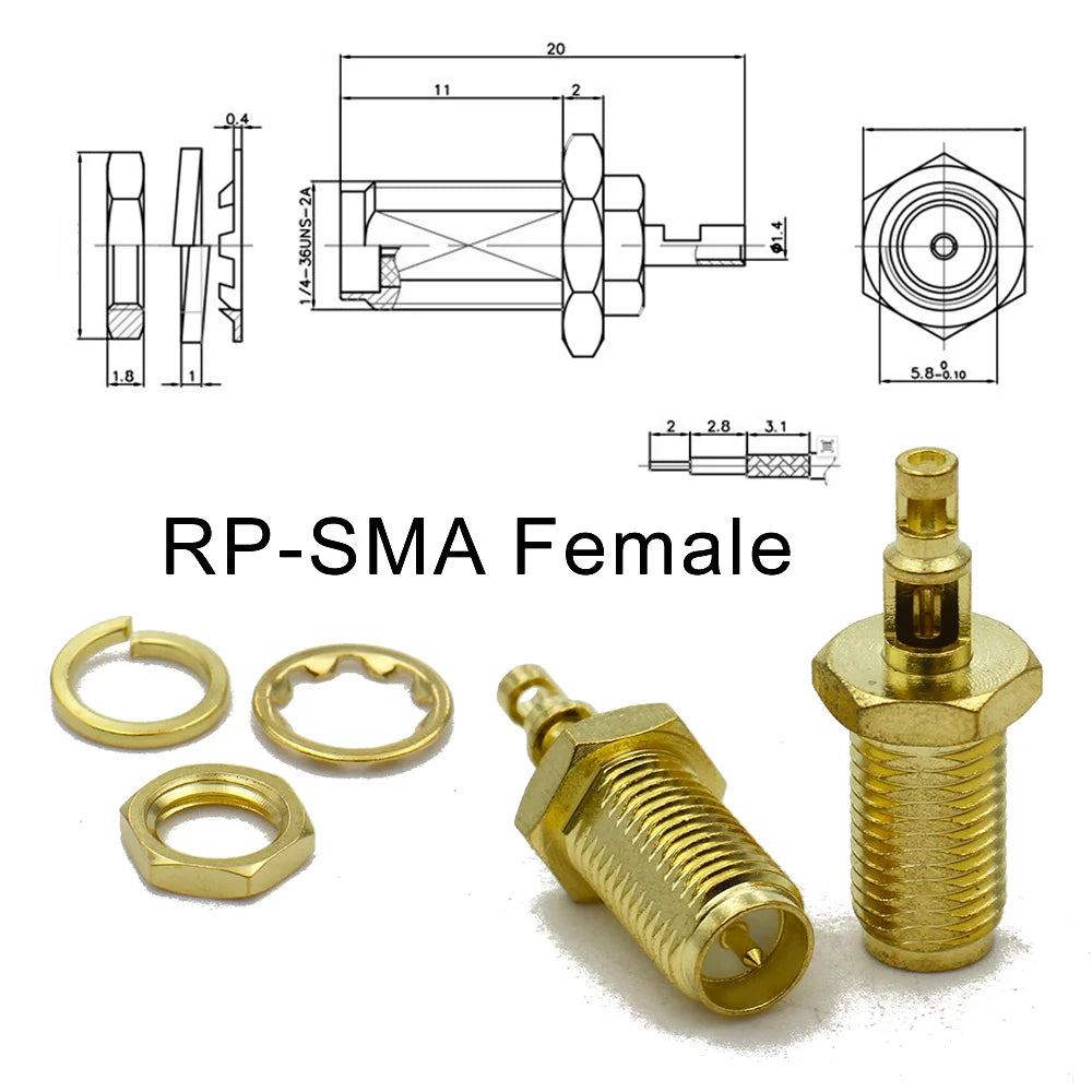 2/6pcs SMA Male Female RF Connector RP SMA  Nut Bulkhead Double Sash Casement Window Connector Straight Cable 50 Ohm