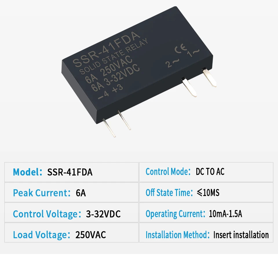 OMCH SSR-41FDA SSR-41FDD Slim Relay 250VAC 3-32VDC 6A Non-contact Din Rail Relay DC-AC DC-DC SSR Solid State Relay Module