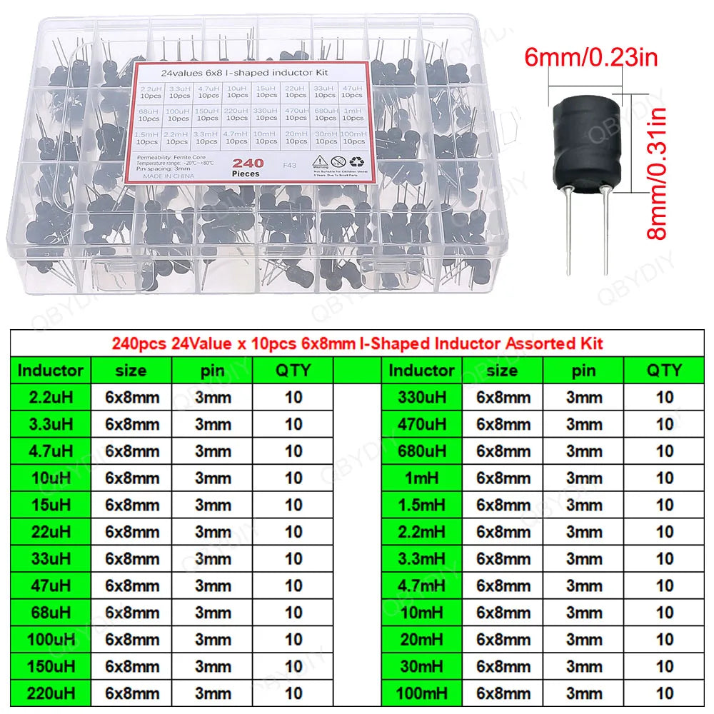1uH-100mH I-Shaped Inductors Color Ring Inductors Toroid Core Choke DIP SMD Wire Wound Power Inductors Assorted Kit