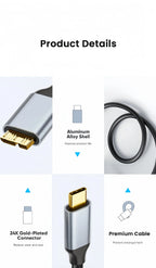 USB C to Micro B Cable 3.0(5Gbps),Type C Male to Micro B Female,for External Hard Drive/SSD (Toshiba,WD,Seagate),MacBook,Laptop