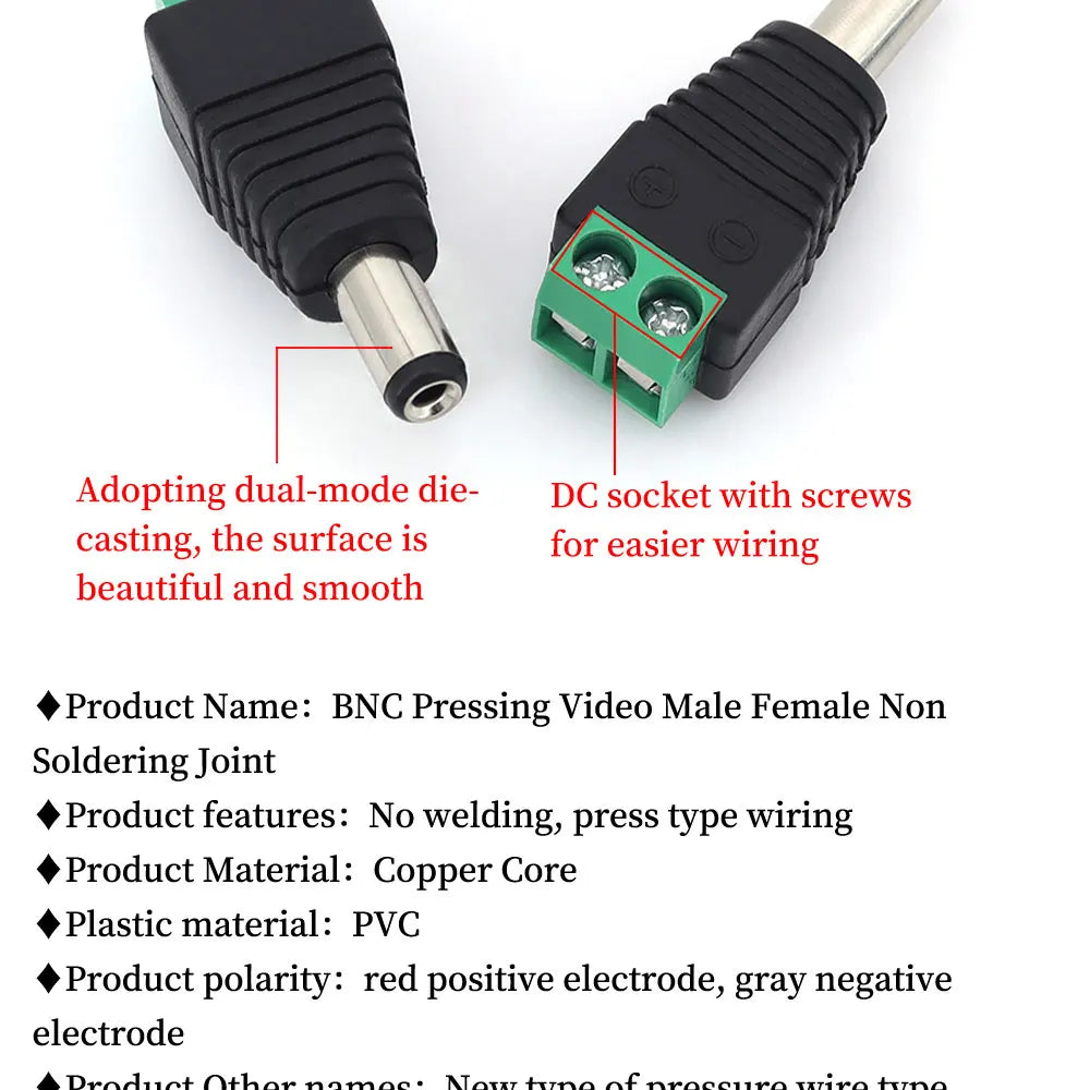 2PCS DC 12V Male Female BNC Connectors 5.5*2.1mm/2.5mm Welding-Free Power DC Plug Adapter Jack Sockets For LED Strip CCTV Camera
