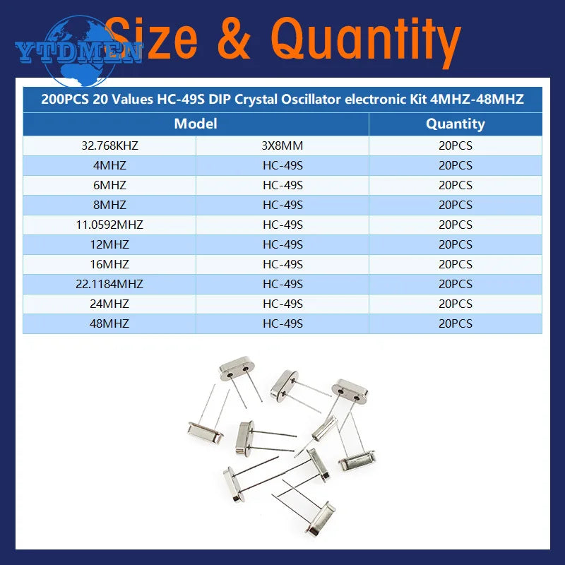 35-200pcs Crystal Oscillator Electronic Kit HC-49S DIP/SMD Ceramic Quartz Resonator Hc-49 Set 4Mhz 6Mhz 8Mhz 12Mhz 16Mhz 20Mhz