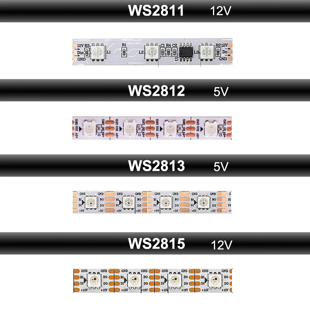 WS2812B WS2811 WS2815 RGBIC Pixel LED Strip Light Individually Addressable 30/60/144Leds/m Tape Rope Lighting WS2812 IP30/65/67
