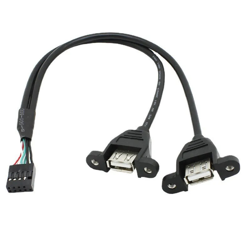 9Pin USB2.0 Internal Cord,Dual USB-A Panel Mount Female,2.54mm MB Front Header,30cm/50cm Option PC Chassis Front Panel DIY