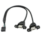 9Pin USB2.0 Internal Cord,Dual USB-A Panel Mount Female,2.54mm MB Front Header,30cm/50cm Option PC Chassis Front Panel DIY
