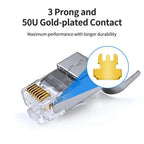 ZoeRax RJ45 Cat8 Cat7 Cat6A Pass Through Shielded Connector Modular Network 3-Prong 50μ Gold-Plated Plug with Strain Relief Boot