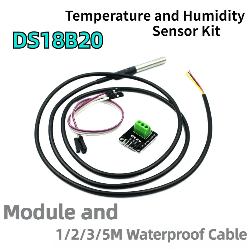 DS18B20 Temperature Sensor Module Kit Waterproof 1M 1-5M Digital Sensor Cable Stainless Steel Probe Terminal Adapter for Arduino