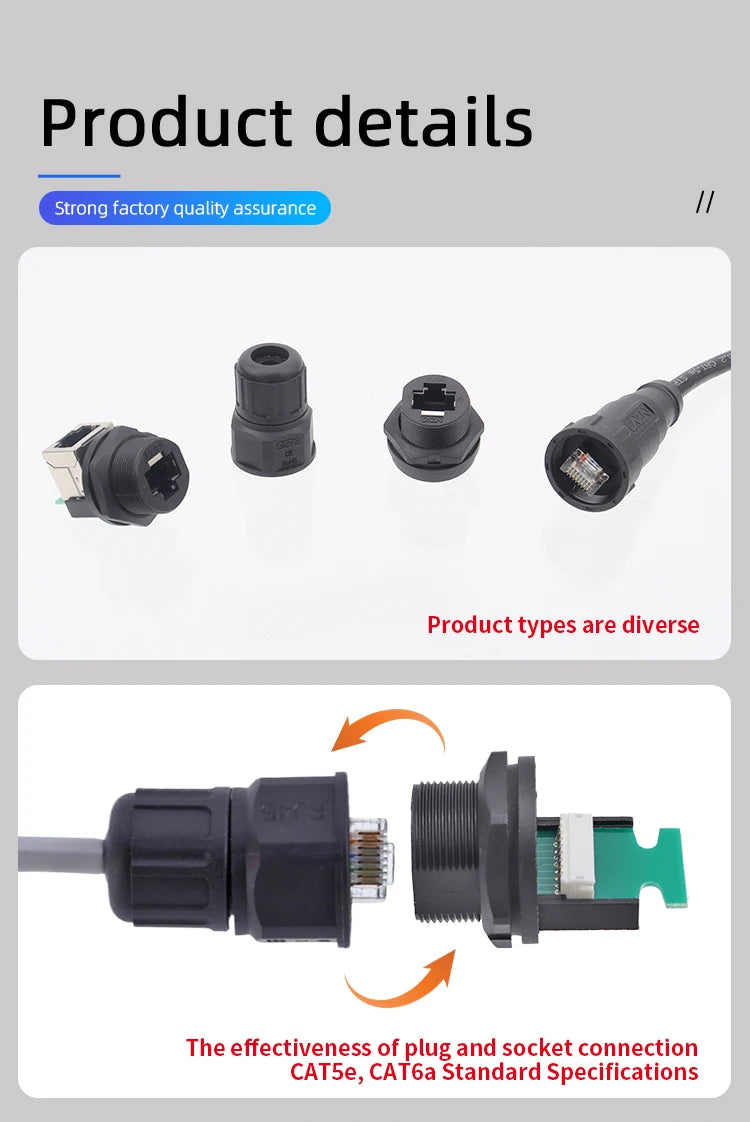 OEM/ODM RJ45 IP67/68 Waterproof Ethernet Aviation Round Connector Threaded Female PCB POE Network Cable socket