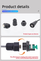 OEM/ODM RJ45 IP67/68 Waterproof Ethernet Aviation Round Connector Threaded Female PCB POE Network Cable socket
