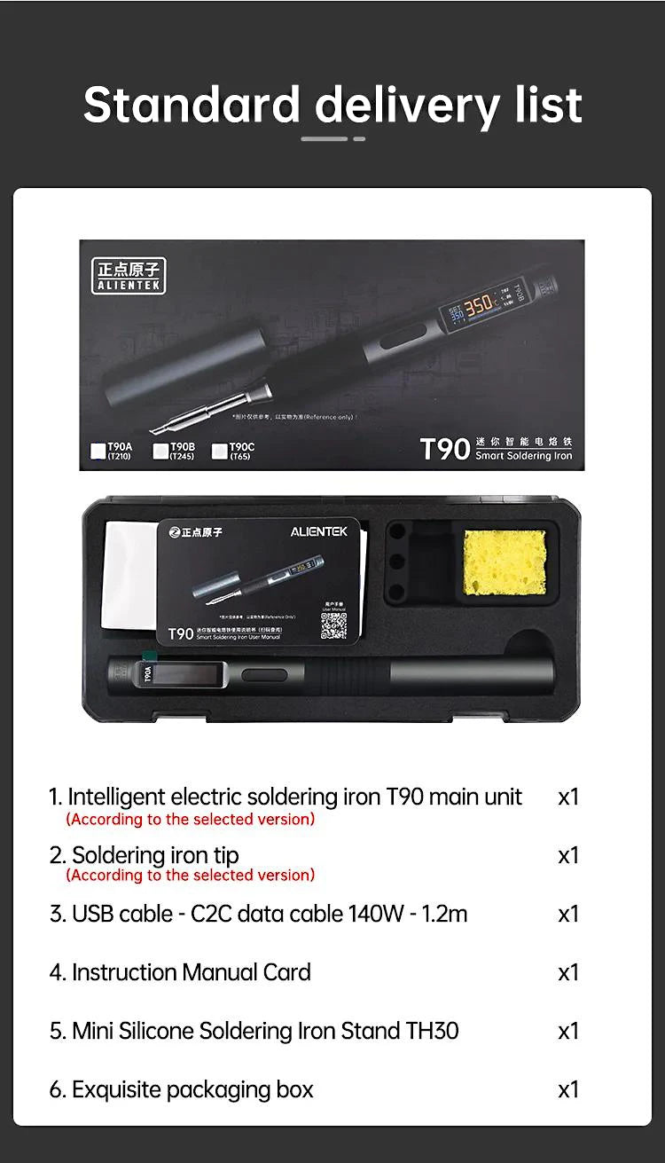 ALIENTEK T90B Smart Soldering Iron PD3.1 140W 80-450℃ Adjustable Temperature Precision Welding Solder Tools T245 Tip Series