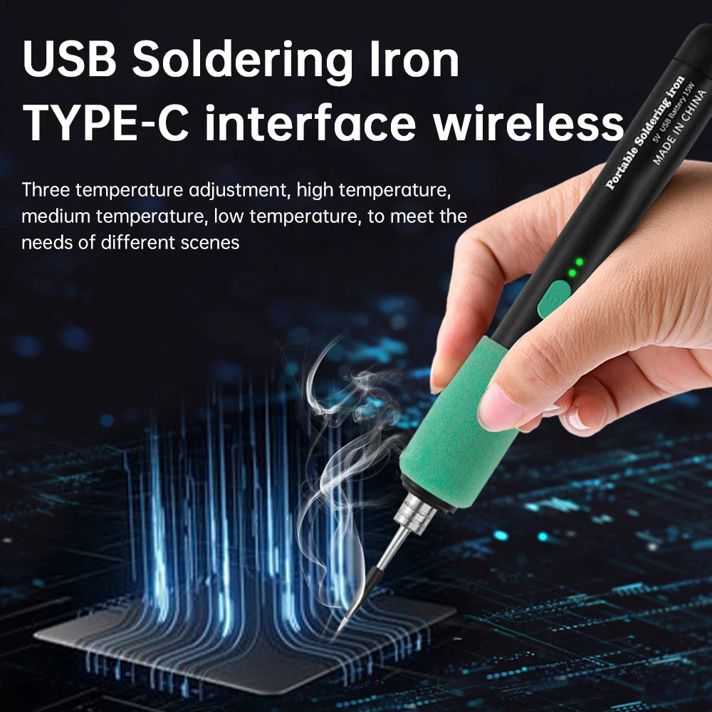 USB Soldering Iron 8W 3-levels Adjust Temperature Built-in Battery Soldering Iron Welding Set DIY Home Repair Solder Tool