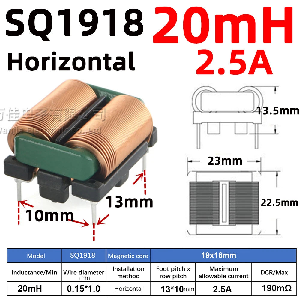 2pcs Flat Copper Wire EMI Filter Inductor Common Mode Square Ferrite Core Magnetic Coil 5mH 10mH 15mH 20mH 25mH 28mH SQ2418