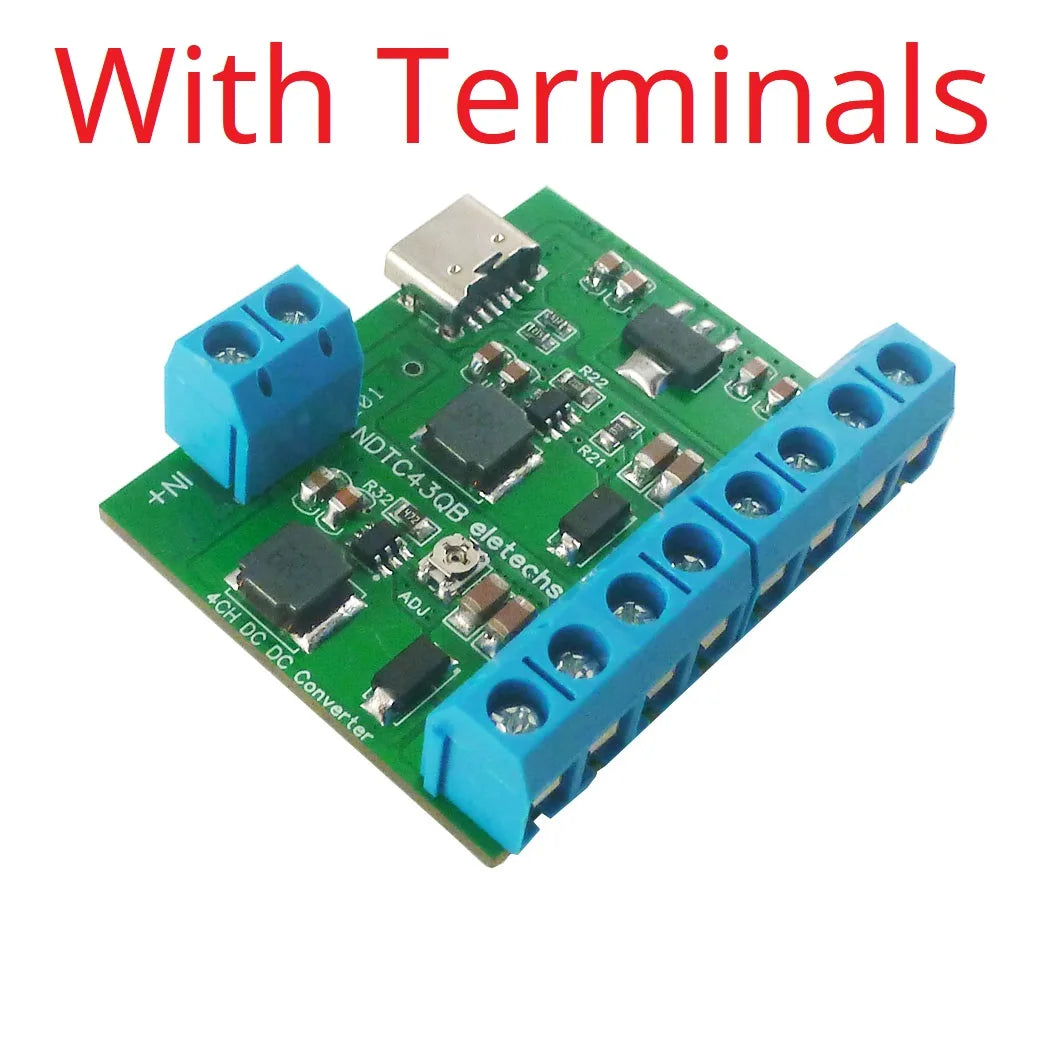 4CH 20W 3.3V 5V 12V ADJ TYPE-C Voltage Converter DC-DC Boost LDO Buck Power Supply for Arduino ESP8266 Raspberry Pi Breadboard