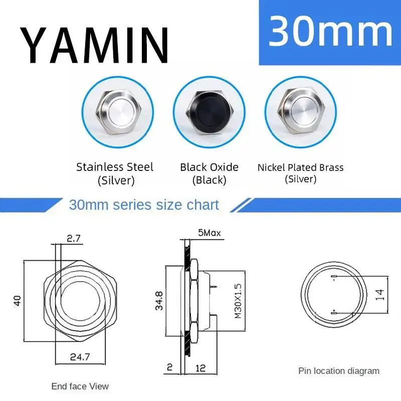 5pcs 12/16/19/22/25/30mm Ultra Short Electric Waterproof Power Reset Momentary Pressure Mini Push Button Switch Silver Black