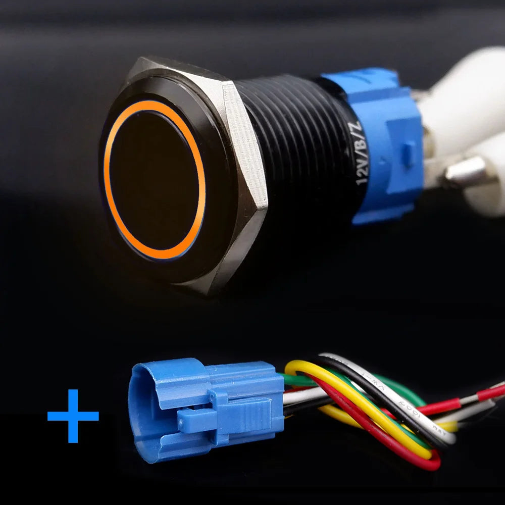 Black Push Button Switch with Wire Led Light 16/19/22mm Waterproof Illuminated  Metal Latching Momentary 5V 12V 220V Red Blue