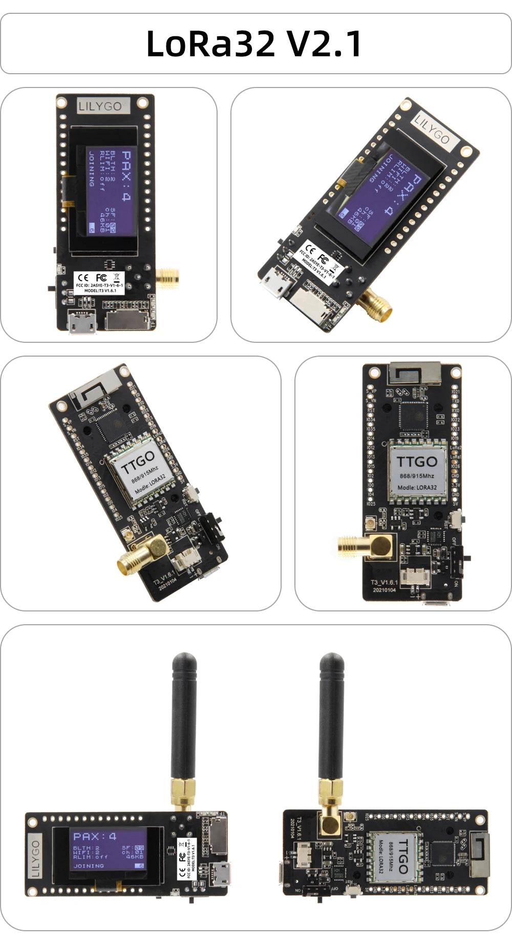 LILYGO® LoRa32 V2.1 ESP32 LoRa Development Board, SX1276 SX1278 Module, 433MHz 868MHz 915MHz, 0.96 Inch OLED, DIY WIFI Bluetooth