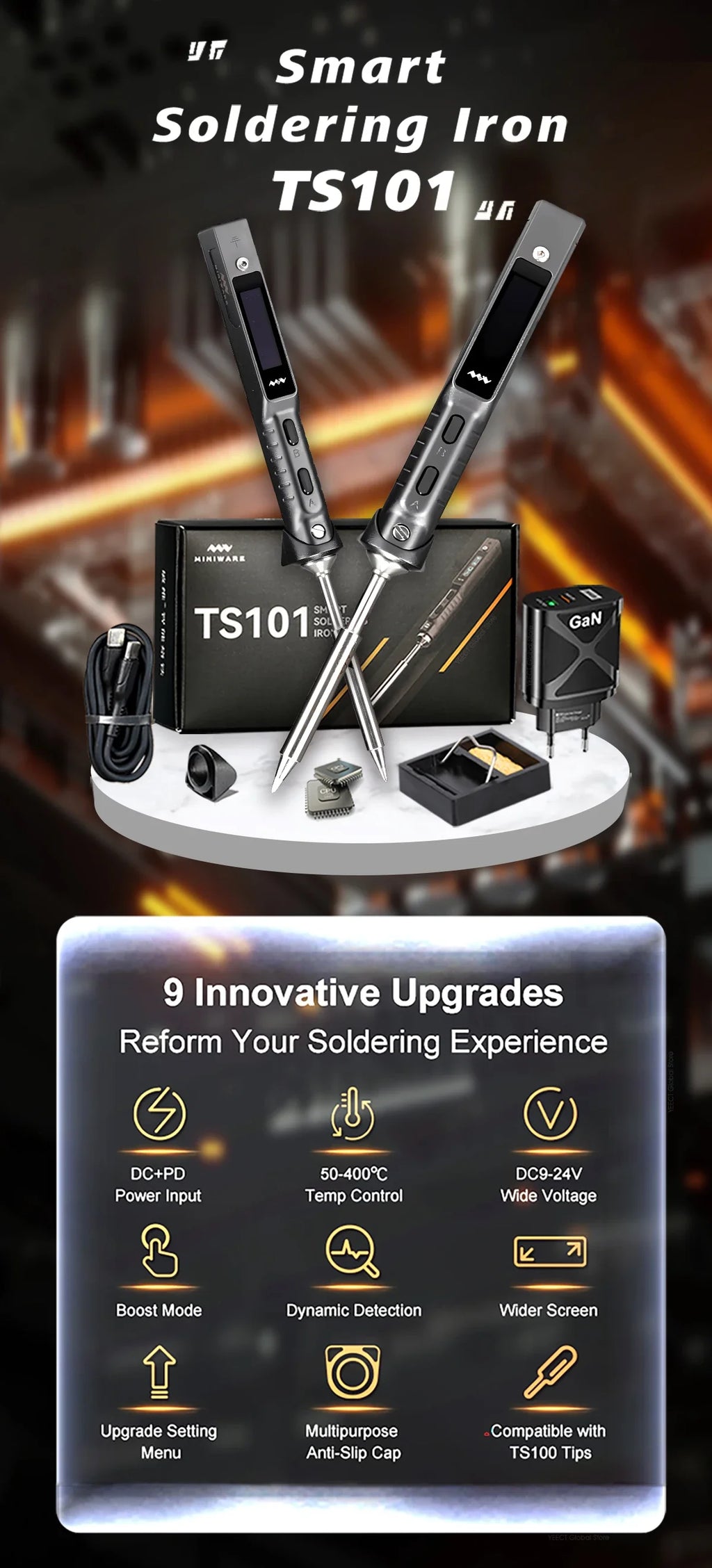 Original TS101 Soldering Iron 65W Mini Programmable Thermostat LCD Displays TS100 Soldering Iron Upgrade with PD Plug Tip Set