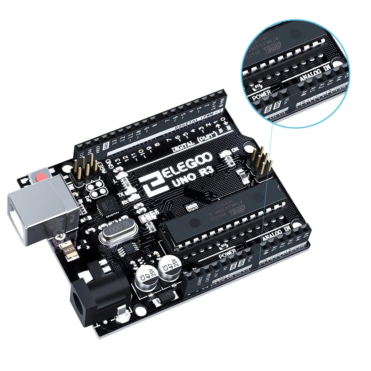 ELEGOO UNO R3 Board ATmega328P with USB Cable, Compatible with Arduino® IDE