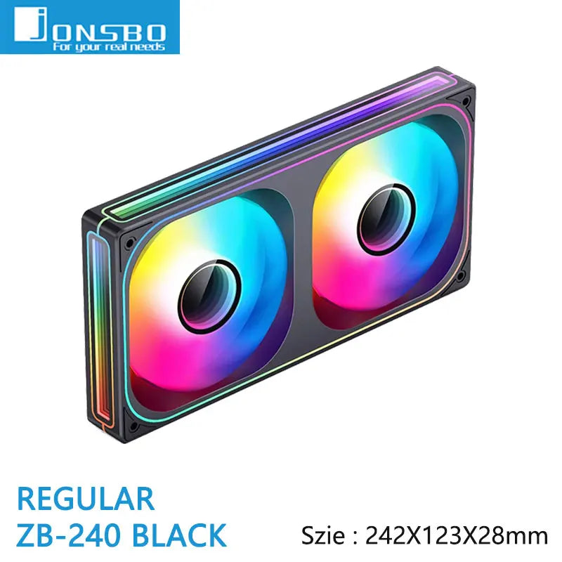 Jonsbo ZB-120/240/360 ARGB Computer case fan,4 sides Infinity Mirror lighting effect/28MM thickness integrated cooling fan