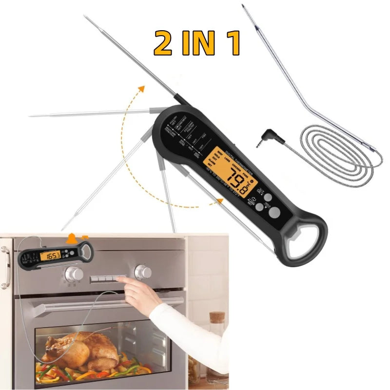2 In 1 Long Cable Food Meat Thermometer Cooking Precise Fast Digital Food Thermometer Kitchen Oven Kit Waterproof