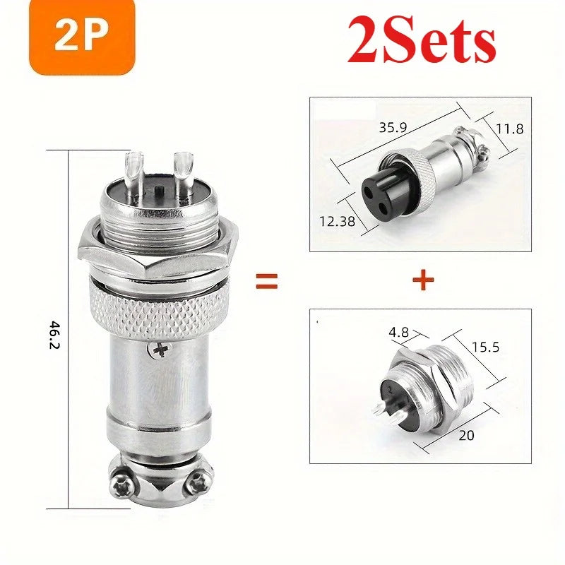 2 Sets  Male + Female GX16 Aviation Connector Plugs,2P/3P/4P/5P/6P/7P/8P/9P/10P Configurations Ideal