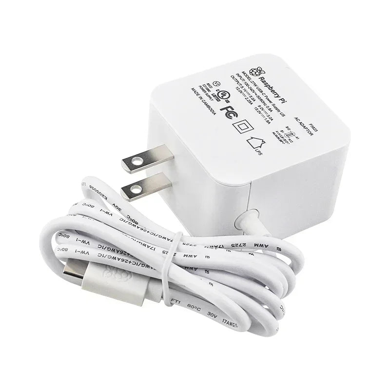 Raspberry Pi 27W USB-C Power Supply White US/EU, Support 5.1V 5A PD Standard