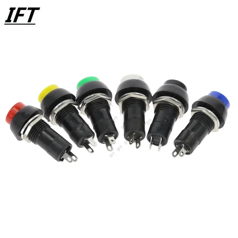 6PCS PBS-11A PBS-11B 12mm self-locking / Self-reset Plastic Push Button Switch Latching Momentary Switchs 3A 250V AC 2PIN 6Color
