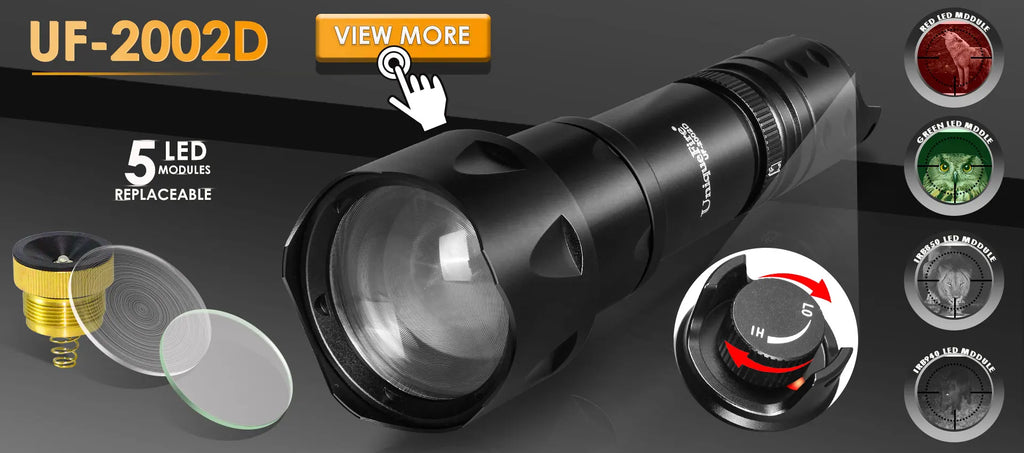 UniqueFire 2002D LED IR 940nm 850nm 810nm Hunting Flashlight Fresnel Lens Zoom Night Vision Dimmer Swtich Torch Max.1000 Meters