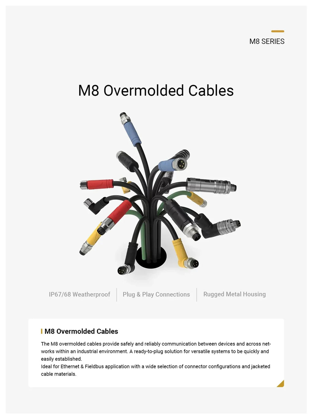 M8 3-Pin 90 Degree Female Panel Mount Connector to Female Cable, 1m 24AWG PVC Cable