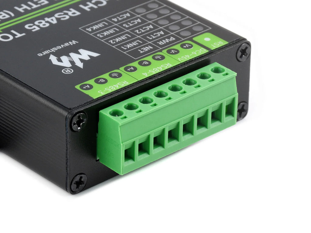 Waveshare 4 Channels RS485 Independent Operation, 4-Ch RS485 To RJ45 Ethernet Serial Server Optional PoE Function