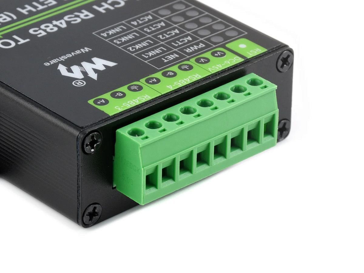 Waveshare 4 Channels RS485 Independent Operation, 4-Ch RS485 To RJ45 Ethernet Serial Server Optional PoE Function