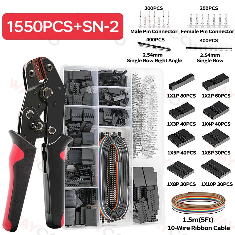 460/1550PCS Dupont Connector Kit JST-XH 2.54mm Set 2/3/4/5/6Pin Housing Adapter Male/Female Pin Header Terminal for Wire Cable