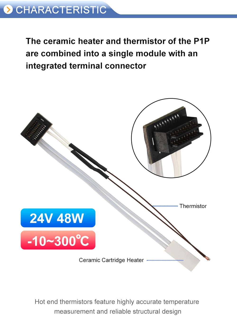 Heating Tube For Bambu Lab A1 A1mini P1P P1S X1 X1C Thermistor + Ceramic Cartridge Heater For Bamboo Hotend 3D Printer Parts