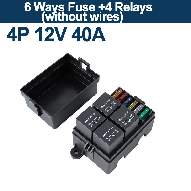 12V/24V 40A 4/5 Pin 6-Way Fuse Relay Box, 4 Relay Holder Standard ATO Fuse Block with Free Assembly for Car Motorcycle