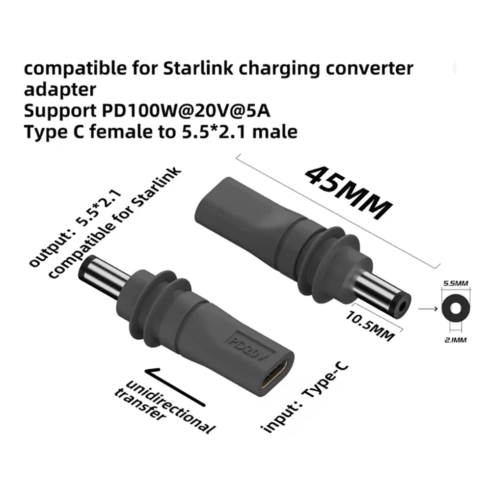For Starlink Mini PD100W USB C Female to DC5521 Male Connector Charge Barrel Jack Power Adapter C to DC/D to D Power Adapter