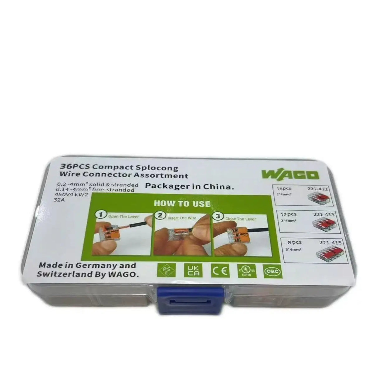 WAGO 221‑Series Splicing Connector Assortment Kit, 12/28/35/36/75/78/90 PCS Mixed Set For 221‑412 413 415 2411