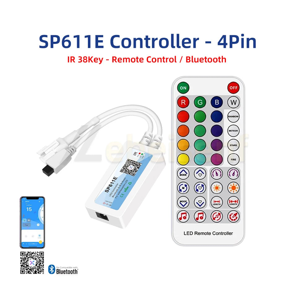 WS2813 WS2815 Pixels LED Strip Controller DC 5V 12V 24V Addressable Dual Signal 4Pin Mini Dimmer 21-Key RF/Bluetooth Controls